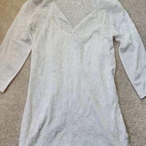 White House Black Market sheer white w/attached tank,  delicate embroidery XXS